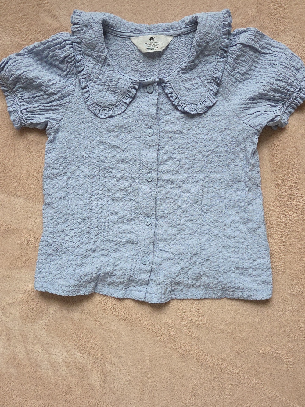 H&M Light Blue Ruffled Collared Button-Up Blouse 3t - Picture 4 of 8